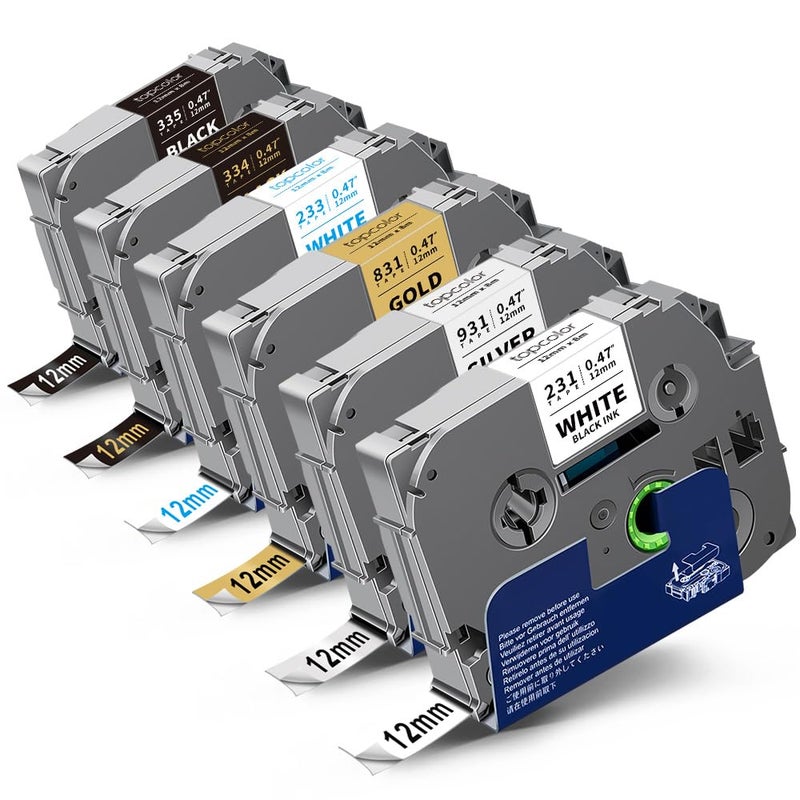 Topcolor 6-Pack 12mm 0.47 "" Laminated Multi-Color Label Tape Compatible for Brother Tze-931 Tze-831 Tze-233 Tze-334 Tze-335 P Touch Tape Tze Tz 12mm 0.47 "" Color for PTH110 PTD220 PTD210 PTD400 PTD610BT - Image 1